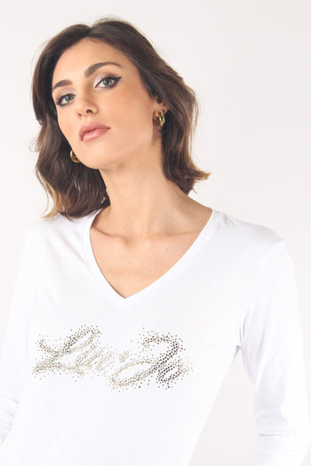 T-shirt Scavo V Scritta Strass Bco Liujo - 6