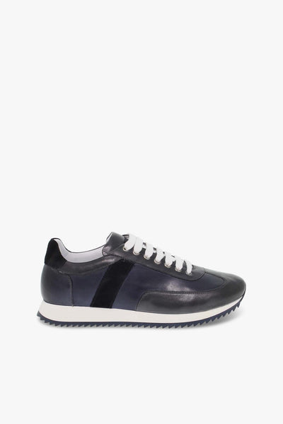 Sneakers in pelle blu e grigio