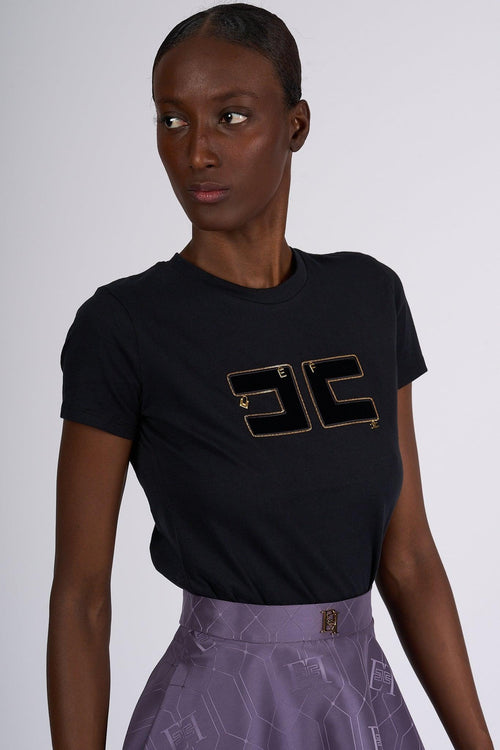 T-shirt Logo Velluto Nero Donna