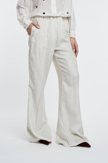 Pantalone Flared in Velluto Laminato Grigio Donna - 2