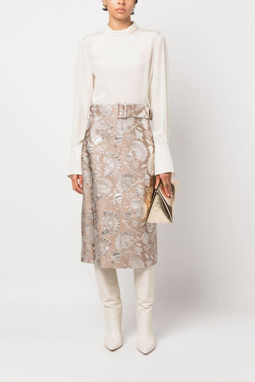 Gonna Marrone Donna midi con effetto jacquard