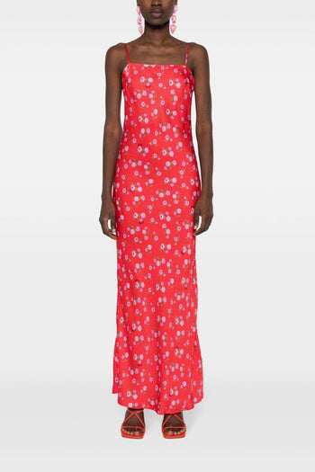 Abito Rosso Donna Floreale Lungo - 5