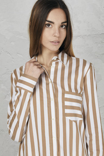 Camicia in cotone rigato con taschino - 4