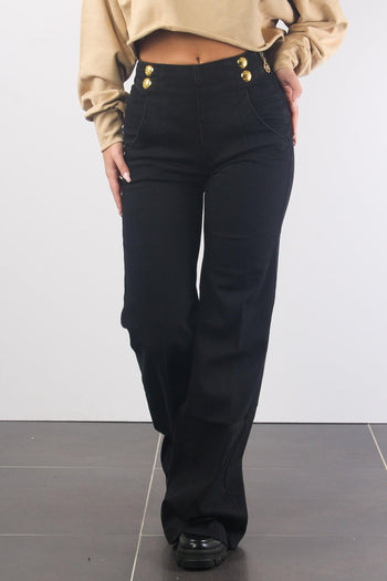 Jeans Palazzo Bottoni Oro Nero - 4