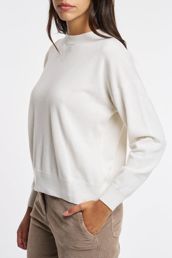 Maglia Tricot Lana Seta E Cashmere Bianco Donna - 3