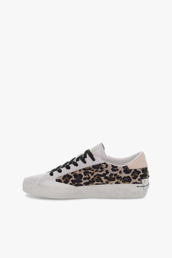 Sneakers LOW TOP DISTRESSED in pelle e stampato bianco e leopardato - 3