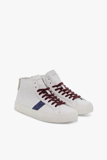 Sneakers HILL HIGH VINTAGE CALF WHITE-BLU in pelle e glitter bianco e blu - 5