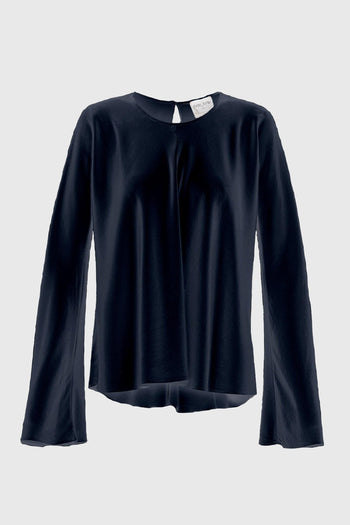 Camicia In Raso Seta Pesante Stretch Blu Scuro - 7