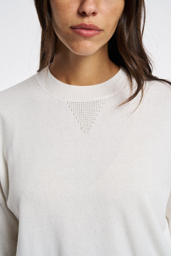 Maglia Tricot Lana Seta E Cashmere Bianco Donna - 5