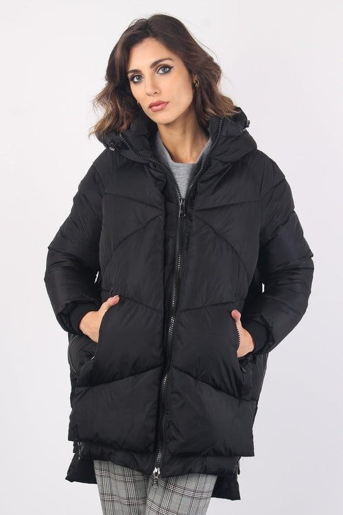 Piumino Over Zip Laterali Nero