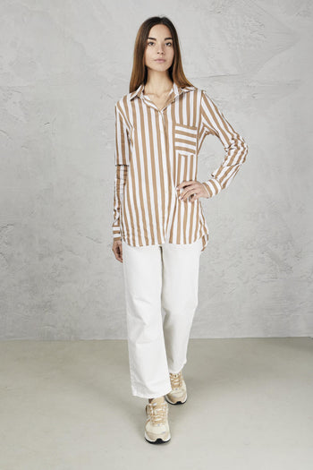 Camicia in cotone rigato con taschino - 9