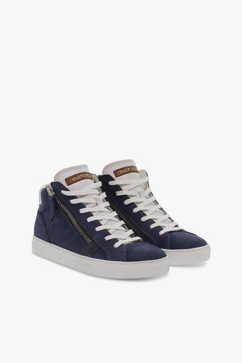 Sneakers HIGH TOP DOUBLE ZIP in pelle e nabuk blu e bianco Uomo Sneakers - 5
