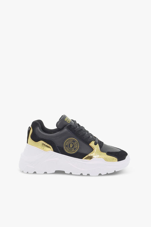 Sneakers JEANS COUTURE SPEEDTRACK in pelle e laminato nero e oro