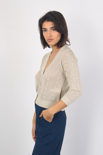 Cardigan Corto Traforato Oro - 2