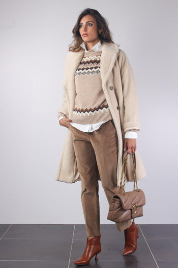 Edicola Maglia Jacquard Panna/cammello - 4