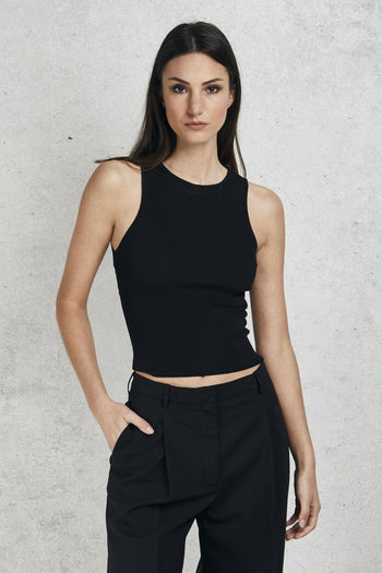 Canotta In Maglia Incrociata Nero Donna - 3