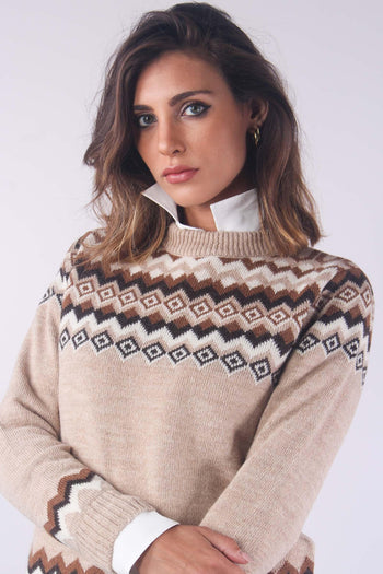 Edicola Maglia Jacquard Panna/cammello - 7