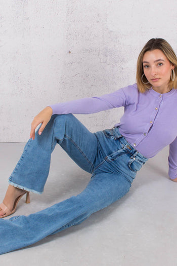 Jeans Palazzo Fondo Sfrangiato Denim - 4