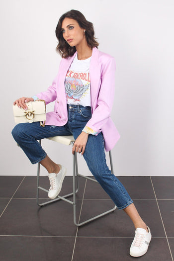 Giacca Doppiopetto Misto Lino Rosa - 7