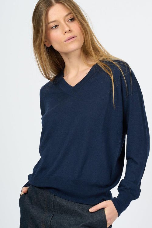 Maglia Scollo V Blu Donna