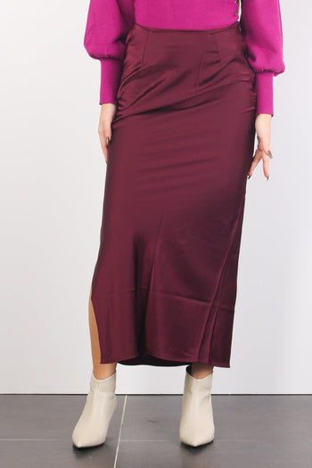 Gonna Lunga Raso Spacco Deep Burgundy - 3