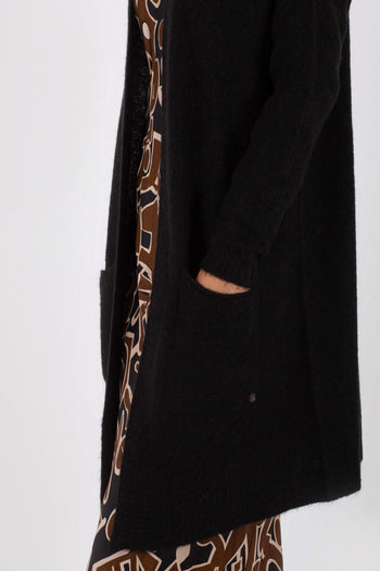 Maxi Cardigan Soft Stretch Nero Donna - 2