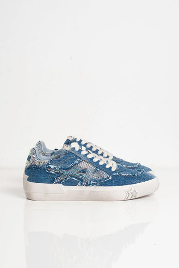 Sneaker malibu in denim con strass - 4