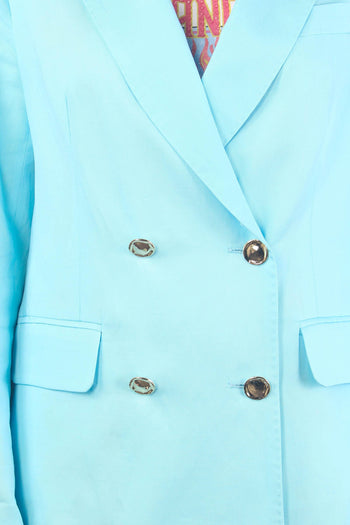 Giacca Doppiopetto Misto Lino Turchese - 10