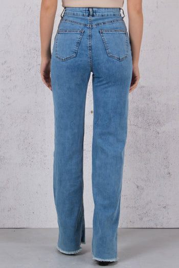 Jeans Palazzo Fondo Sfrangiato Denim - 8
