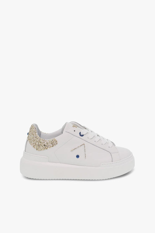 Sneakers in pelle e glitter bianco e platino