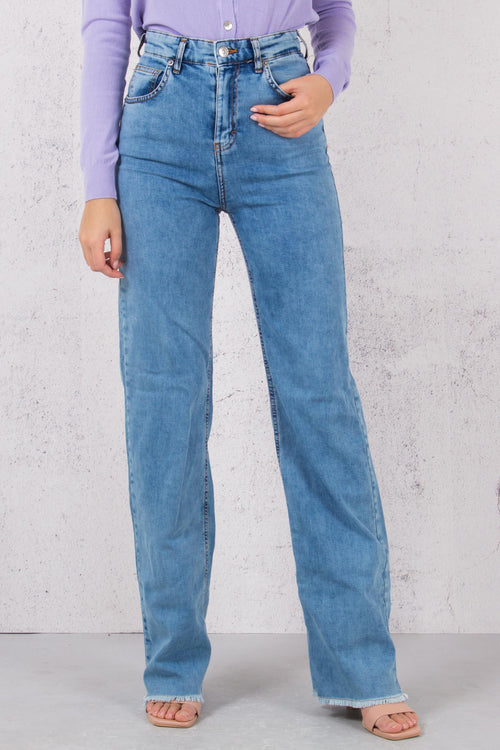 Jeans Palazzo Fondo Sfrangiato Denim