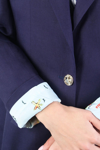 Giacca Monopetto Misto Lino Blu - 9