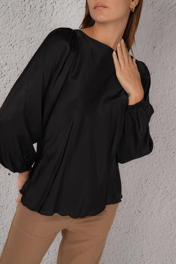 Camicia In Raso Nero Donna - 4