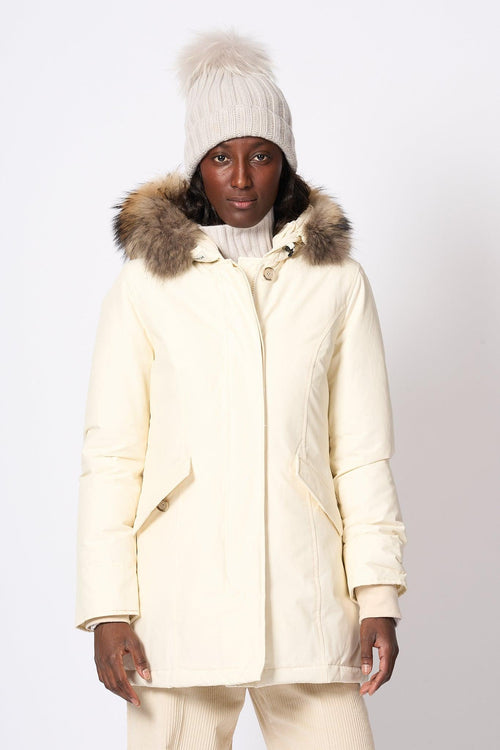 Arctic Racoon Parka Latte Donna