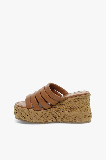 Zeppa SANDALO MIGNON IMBOTTITO in nappa e raffia cuoio e beige - 3