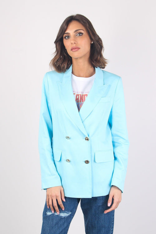 Giacca Doppiopetto Misto Lino Turchese