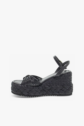 Zeppa SANDALO MIGNON in pelle e raffia nero e beige - 3