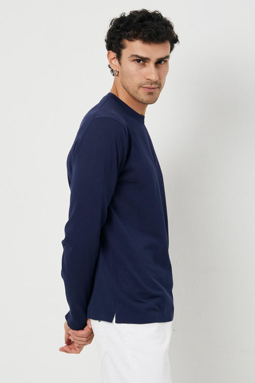 Maglia in cotone crepe blu - 2