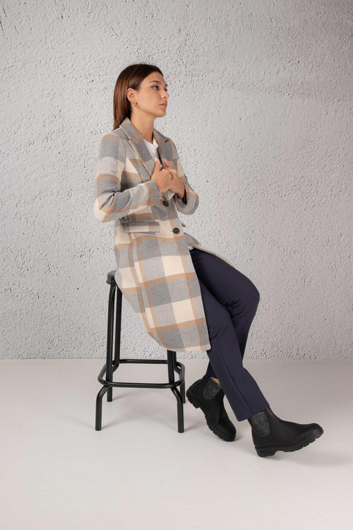 Moda Cappotto Check Taglio Uomo Grigio Donna