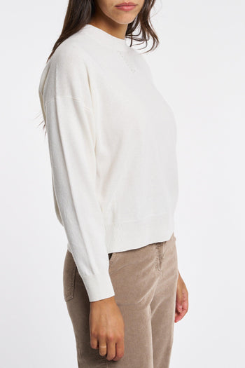 Maglia Tricot Lana Seta E Cashmere Bianco Donna - 2