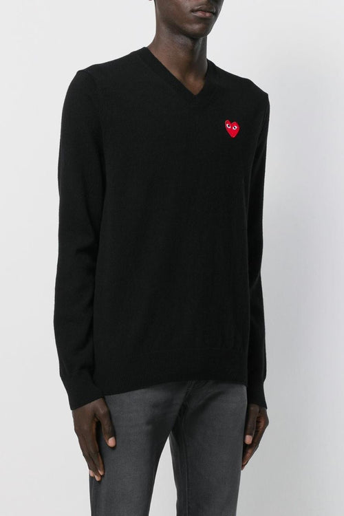 Comme des Garçons Play Maglia Patch Cuore Scollo a V Nero - 1