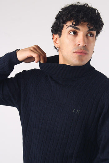 Maglia Treccia Collo Alto Navy Blue - 5