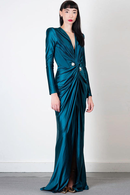 Abito maniche lunghe red carpet con perle