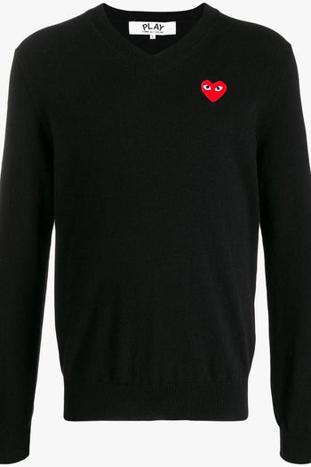 Comme des Garçons Play Maglia Patch Cuore Scollo a V Nero - 5