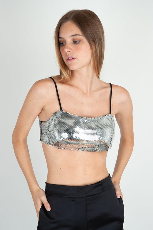 Top Magalie Paillettes Argento Sintetico - 1