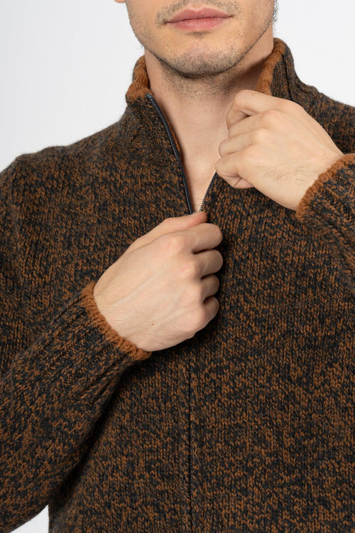Cardigan Zip Marrone Uomo