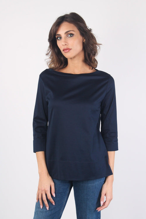T-shirt Scollo Barca Jersey Blu Navy