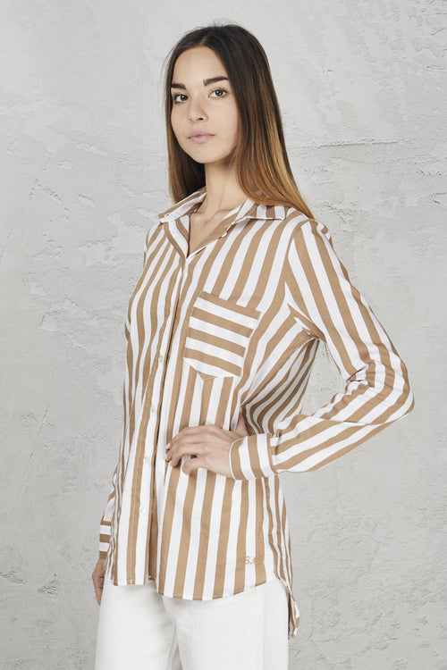 Camicia in cotone rigato con taschino