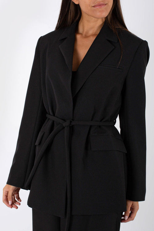Giacca Con Cintura Nero Donna
