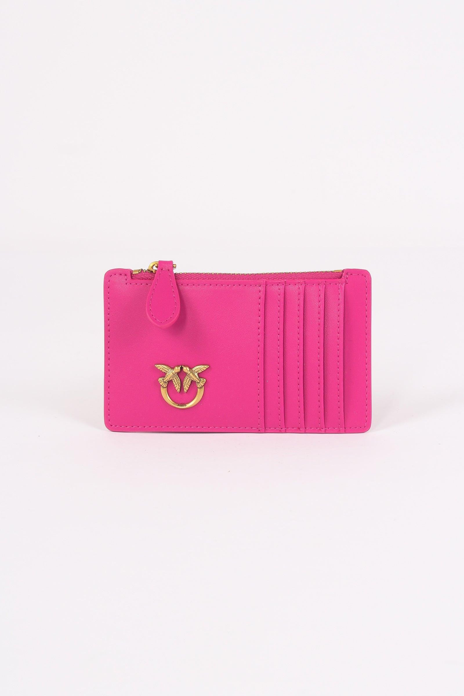 Pinko portacarte Airone in pelle beige oro
